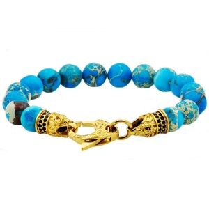 Blackjack Sea Sediment Jasper Gold Tone Lobster Claw Bracelet